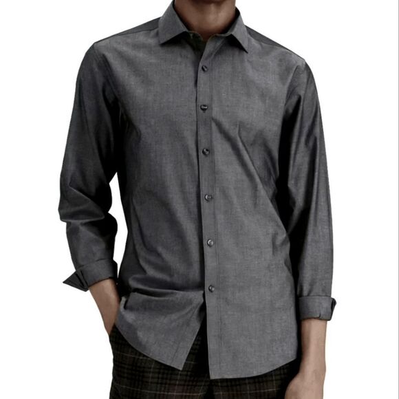 George Men's Charcoal Gray Long Sleeve Button-Down Shirt - Picture 1 of 13